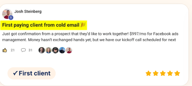 Josh Steinberg community win: First client