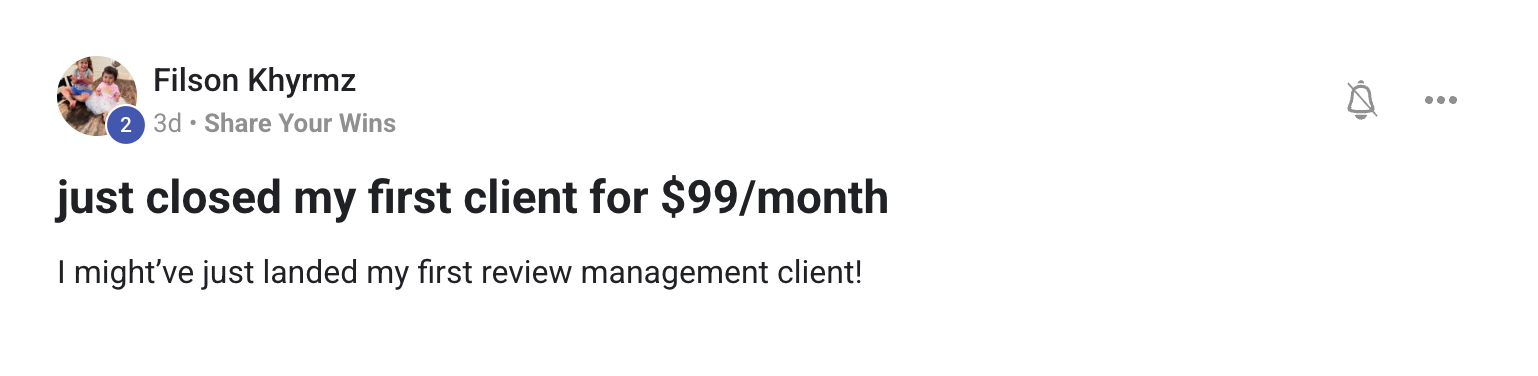 Filson Khyrmz community win: First client at $99/mo